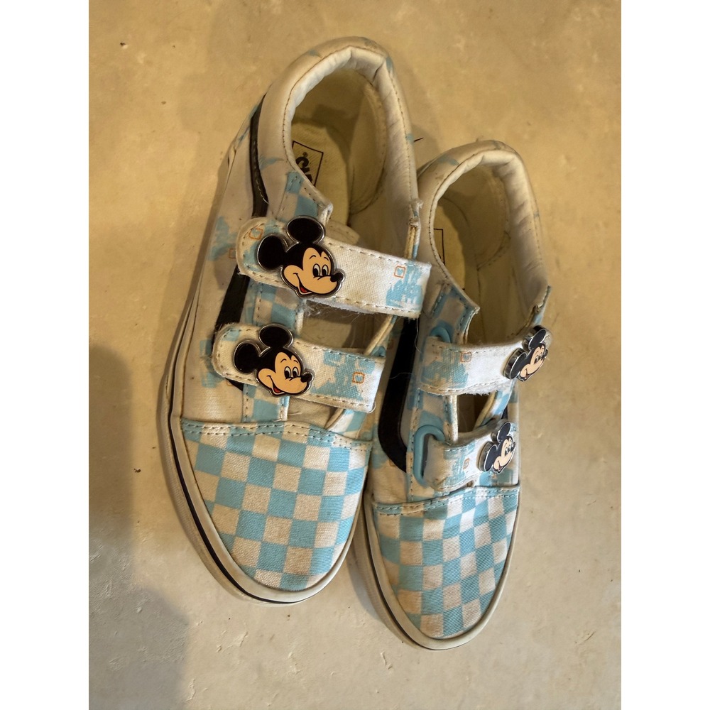 Vans x Disney Kids Old Skool V Mickey Mouse Checkerboard Blue White Sneakers